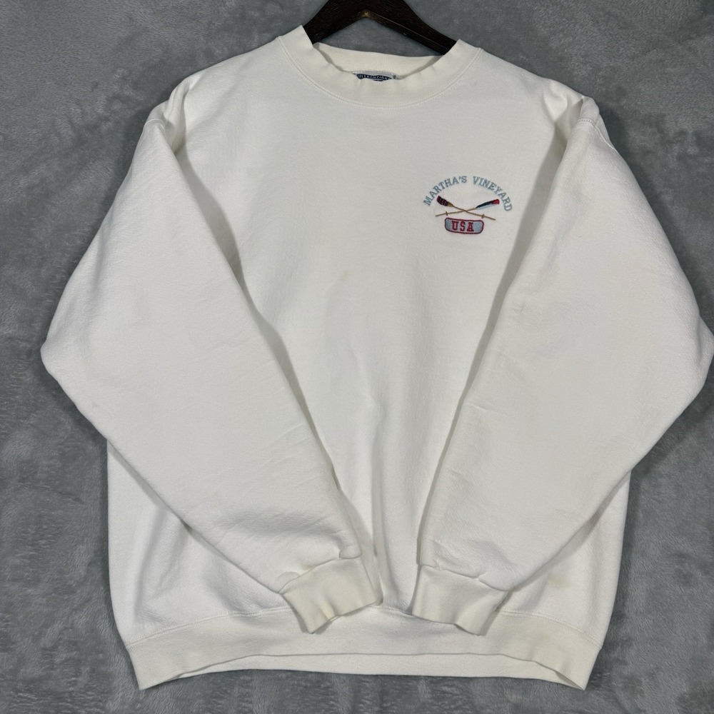 Lee Martha's Vineyard White Vintage Sweatshirt Classic Crewneck Size L‎ Preppy